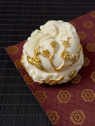 Ivory Fruit Painted Gold Nine Tailed Fox Plate Incense Burner Chinese Style Incense Indoor Tea Room Creative Craft Decoration
