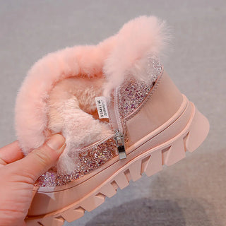 Faux Fur Winter Boots For Girls Trend Fashion Glitter Kid's Snow Boots Thick Warm Plush Warm Children's Cotton Shoes Velvet Shoe