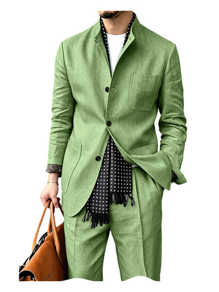 Men's Breathable 2Pcs Linen Business Suit