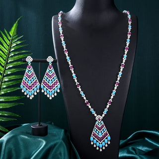 Missvikki Luxury Long Drop Necklace Earrings Jewelry Sets Super CZ for Noble Women Bridal Wedding Gorgeous Sparkling Best Gift