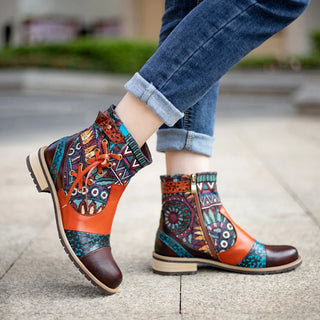 Floral Round Toe Party Ankle Boots