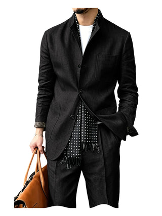 Men's Breathable 2Pcs Linen Business Suit