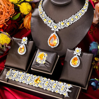 Missvikki Luxury Romantic 4PCS Waterdrop Crystal Jewelry Sets For Women Wedding Party Cubic Zirconia Dubai Bridal Fashion Trendy