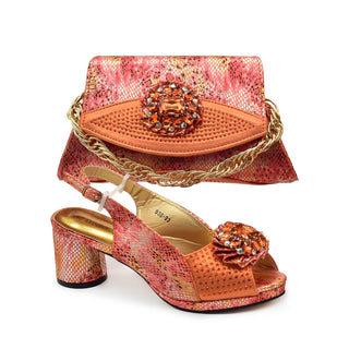 doershow nice African Shoes And Bag Matching Set With orange Hot Selling Women Italian Shoes And Bag Set For Wedding   SVC1-3