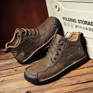 Handmade Genuine Leather Casual Shoes for Men Outdoor Hiking Shoes Winter Men Ankle Snow Boots Optional Plush Warm Male Sneakers