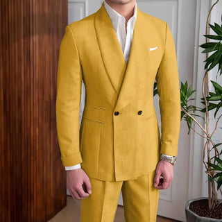 Men's Double-Breasted 2-Pcs Linen Suit