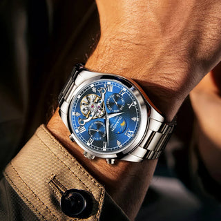 GUANQIN Automatic Mechanical Watch Men Luxury 42MM Dial Tourbillon Stainless Steel Business Leisure 30M Waterproof Watches