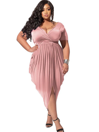 Elegant Short Sleeve V Neck Dress