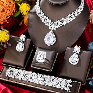Missvikki Luxury Romantic 4PCS Waterdrop Crystal Jewelry Sets For Women Wedding Party Cubic Zirconia Dubai Bridal Fashion Trendy