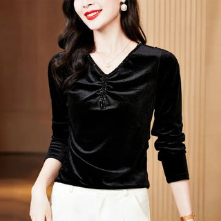 Elegant Vintage Stylish V-Neck Velvet Blouse