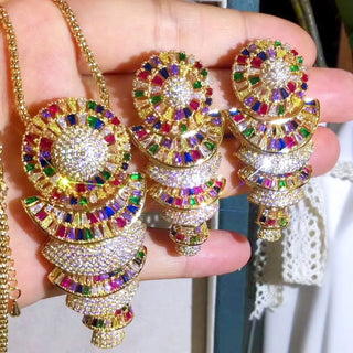 Missvikki New Gorgeous Big Pendant Necklace Earrings Jewelry Sets Luxury Trendy Wedding High Quality Cubic Zircon Accessories