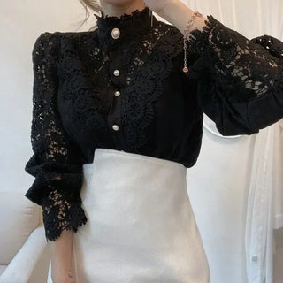 Office Lady Lace Floral Blouse