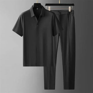 Men's Short Sleeve Ice Silk Shirt Set