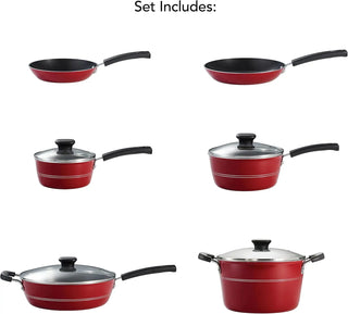 Sicilia 10-Piece Non Stick Cookware Set with Glass Lids, Aluminum Nonstick Pots and Pans Kitchen Set (Raspberry)