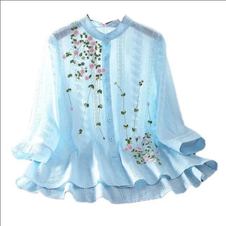 Pure Cotton Embroidery Cardigan Blouse