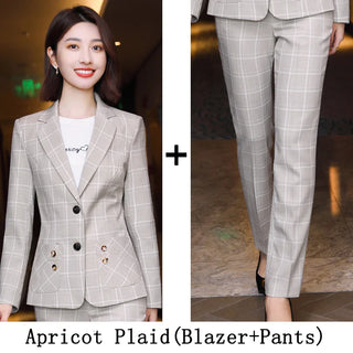 Plaid Women Suits Office Sets 2023 Vintage Long Sleeve Single Button Silm Blazers Chic High Waist Casual Pants Suits