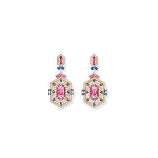 Europe Style Earring Women Lady Inlay Cubic Zircon Synthetic Ruby Rhombus Tassels Pendant Party