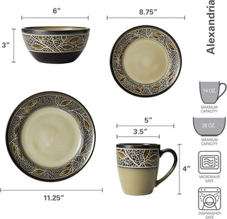 Alexandria Dinnerware Set (16 Piece),Tan