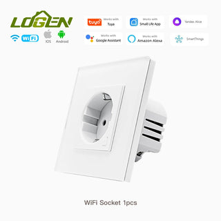 EU Wall Socket Tuya Smart Socket Wifi Electrical Outlets Power Monitor Google Smart Life Alexa Voice Control Glass Panel