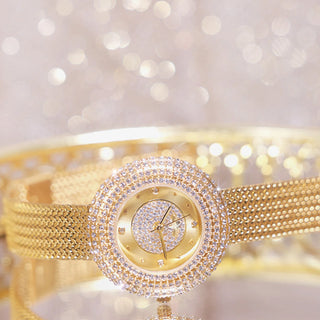 Luxury Watches For Women Diamond Dial Quartz Wristwatch Fashion Elegant Dress Ladies Watch Golden Wheat Strap Vintage Watch 2025
