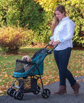 Pet Stroller for Cats/Dogs, Zipperless Entry, Easy Fold with Removable Liner, Safety Tether, Storage Basket + Cup Holder