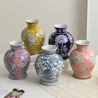 Vintage Oriental Floral Ceramic Vase