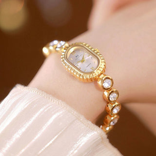 Luxury Vintage Quartz Woman Watch Diamond Bracelet Strap Roman Scale Rhinestones Wristwatch Retro Gold Waterproof Ladies Watches