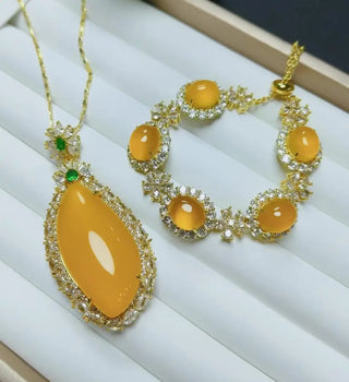Luxury Emerald Zircon Jade Jewelry Set