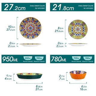 Malacasa Bohemia Retro Ceramic Dinnerware Set Free US Shipping Healthy & Non-Toxic Vibrant Colors 12/16/24 Pieces Plates Bowls