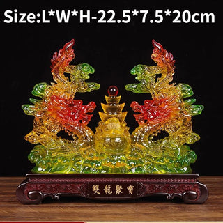 Fengshui Zhaocai Double Dragon Treasure Pot Brings Wealth Green Dragon Decoration Living Room Office Decoration