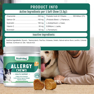 Allergy & Immune Support Chews for Dogs -  Salmon Flavor Soft Chews Dog Allergy Relief, Skin Health, Coat Defense-120 soft chews