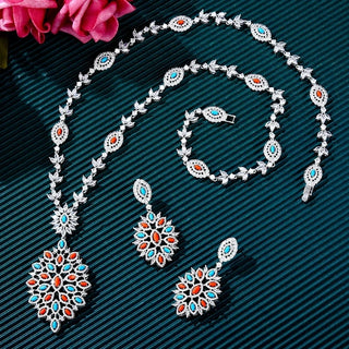 Missvikki Luxury Long Drop Necklace Earrings Jewelry Sets Super CZ for Noble Women Bridal Wedding Gorgeous Sparkling Best Gift