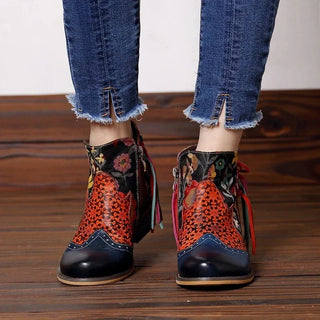 Bohemian Genuine Leather Printed Ankle Boots