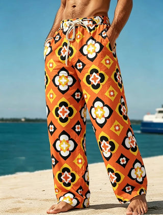 Men's Geometric Floral Print Loose Pants