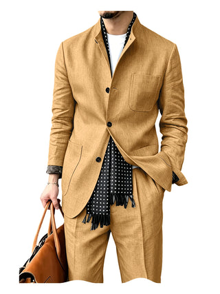Men's Breathable 2Pcs Linen Business Suit