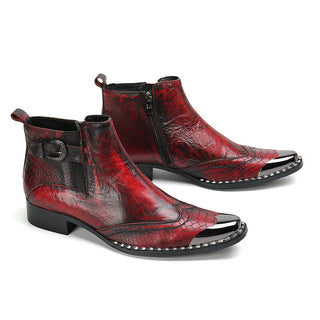 Elegant Genuine Leather Metal Toe Booties