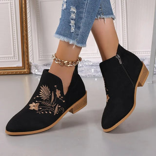 Suede Embroidered Pattern Short Boots