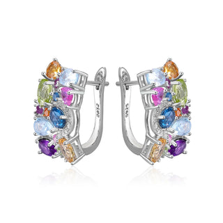 GEM'S BALLET 925 Sterling Silver Handmade Jewelry Multicolor Birthstone Earrings Natual Citrine  Amethyst Topaz Clip Earrings