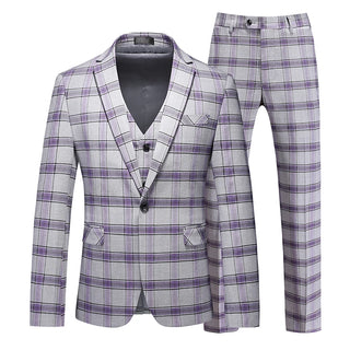 Men's Wedding Party 3pcs Plaid Suit