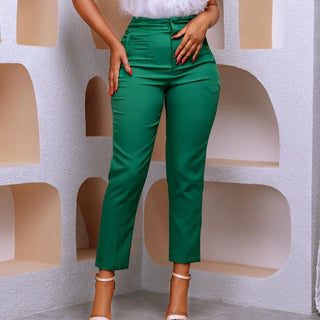 Women Shiny Yellow Capris Pants High Waist Trousers Office Work Lady Ankle Length Pant Bottoms Capris 2024 Spring Summer