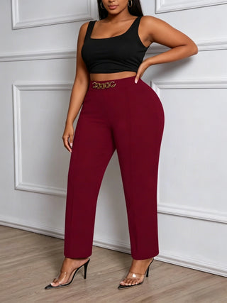 High Waist Chain Detail Straight Pants
