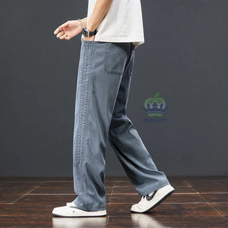 Summer Thin Soft Lyocell Fabric Pants Men Baggy Straight Wide Leg Pants Elastic Waist y2k Jogging Casual Trousers Plus Size 5XL