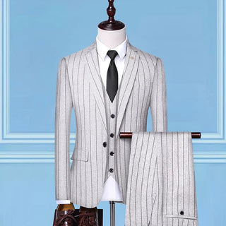 Men's Boutique Three-Piece Suit Set Checkered Stripes Vest Trousers Handsome Trend Leisure Business Casual Wear 2025 New
