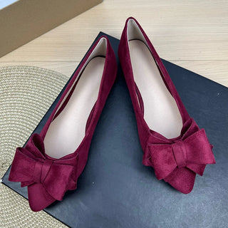 Pointed-Toe Bow Slip-On Flat Shoes