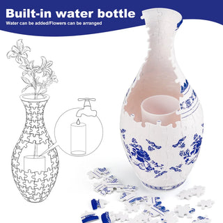 3D Puzzle Flower Vase with Base Building Blocks Unique Flower Arrangement DIY Flowerpot Living Home Decoration Ornaments