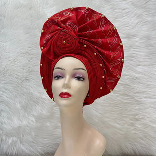 Gold African Headtie Elegant For Woman Nigerian Gele Already Made Auto Gele Turban Big Brim Party Headtie 1pcs/pack