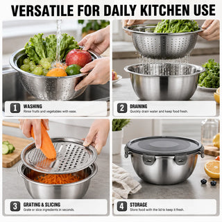 Stainless Steel 4 In 1 Salad Mixing Bowl Set