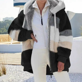 Loose Multicolor Hooded Commute Coat