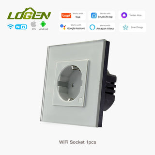 EU Wall Socket Tuya Smart Socket Wifi Electrical Outlets Power Monitor Google Smart Life Alexa Voice Control Glass Panel