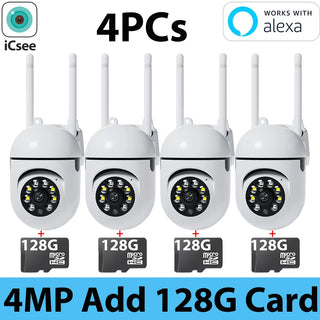 4Pcs 4MP 2K Wifi Camera Mini ICsee Surveillance Camera Human Detection HD Night Vision Two Ways Audio Home Security Protection